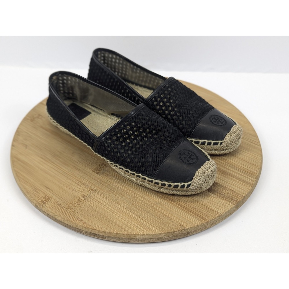 Tory Burch Shoes Womans 8.5 Grenada A-Line Espadrille Black Tan Summer Flat